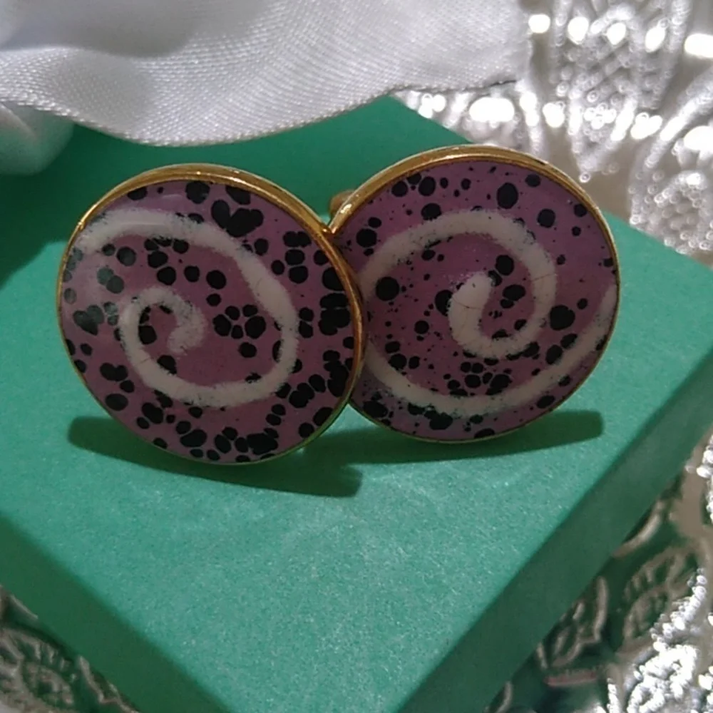 Vintage Goldtone Men's Round Enamel Swirl Cuff Links